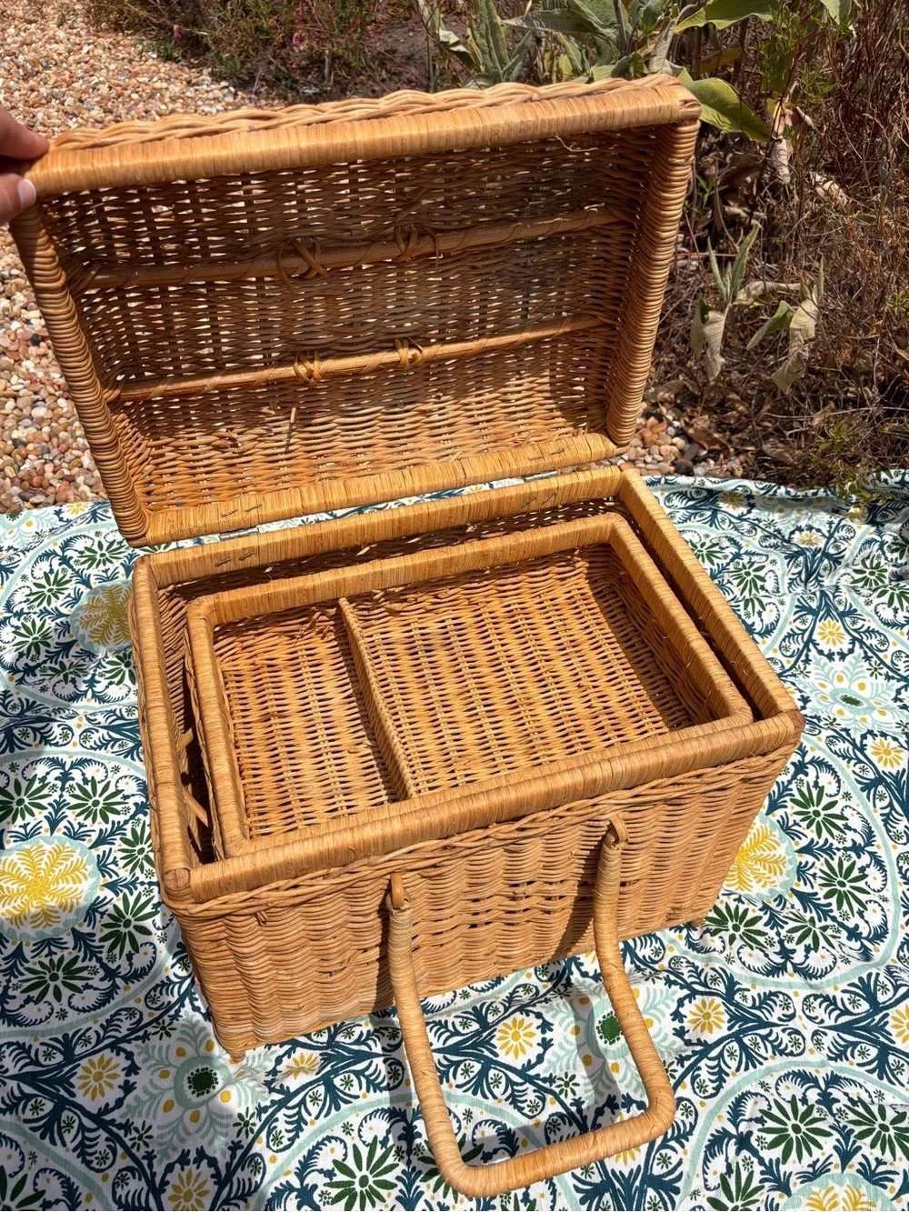 Vintage Wicker Picnic Basket with Locking Handles